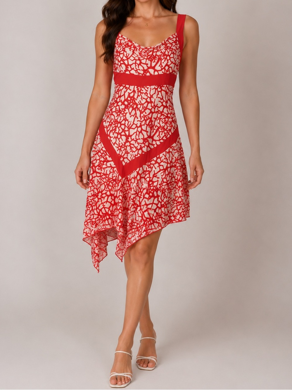 Diane von Furstenburg 100% Silk Red Printed Asymmetrical Midi Dress